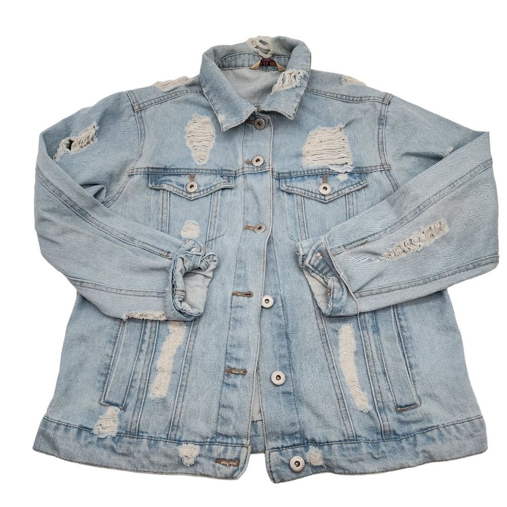 Highway Distressed Denim Jean Jacket Womens size M